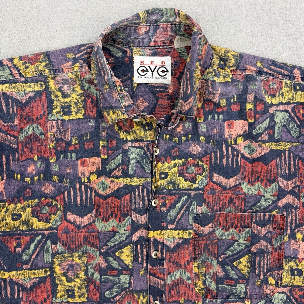 Vintage Marc Daniels Shirt Mens XL Blue Multicolor Red Eye Made In USA Abstract - Picture 1 of 8